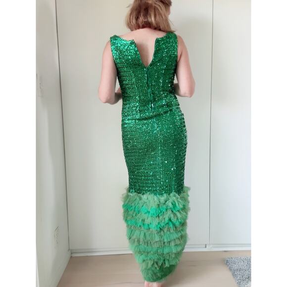 Vintage 1960s Green Sequin Formal Size S-6 Fit Ankle Length Party Black Tie Gown - Picture 9 of 15
